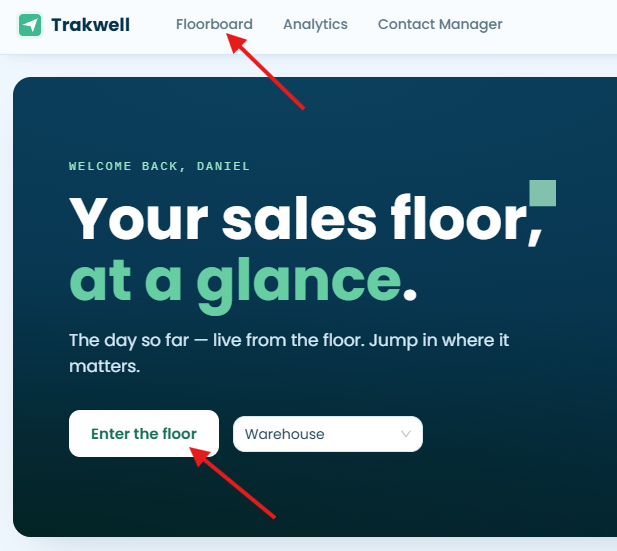 IMAGE: Home page with Enter the floor button and Floorboard nav
